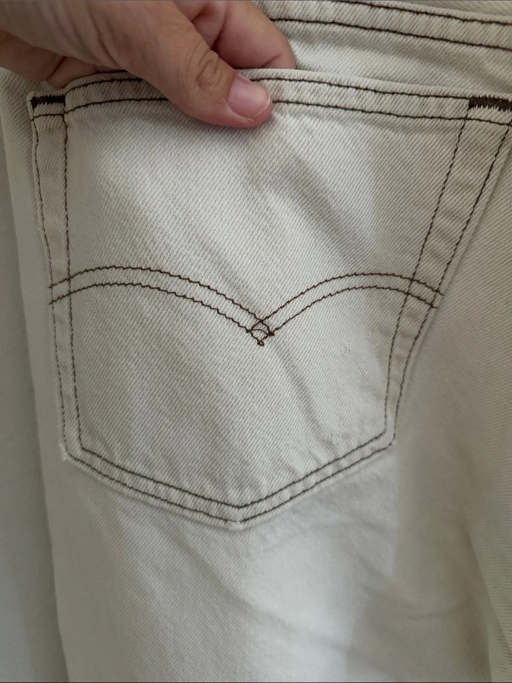Vintage white bleached 1993 501s tag size 38x32 but hemmed to 29”